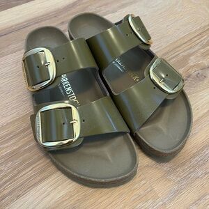 Birkenstock Arizona Olive Green with Gold Buckle Sz 41